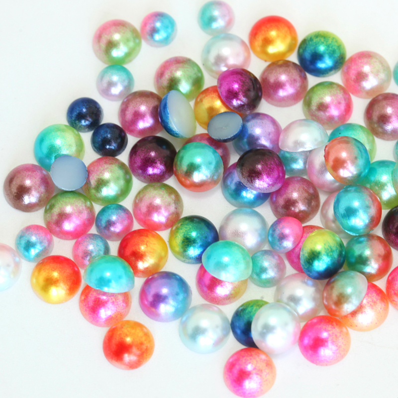 Perlas de perlas redondas de arco iris de espalda plana Flatback para sandalias